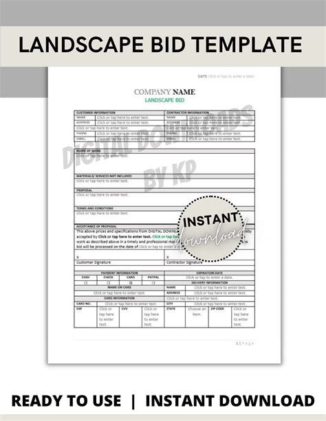 Landscaping bid sheet template importance