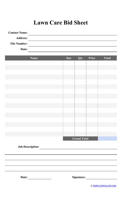 Landscaping bid sheet template free