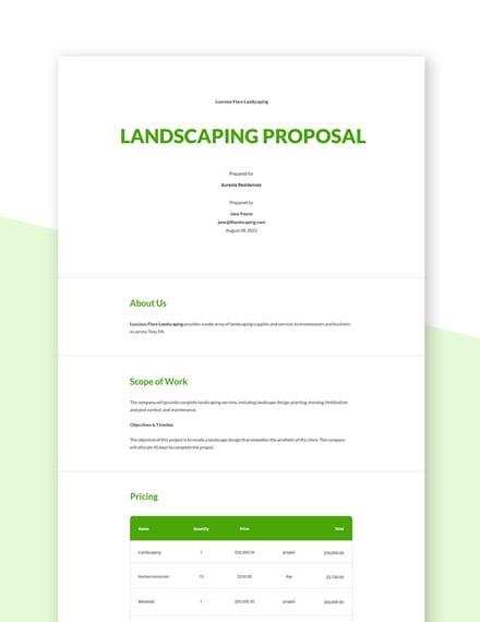 Landscaping Proposal Template Excel