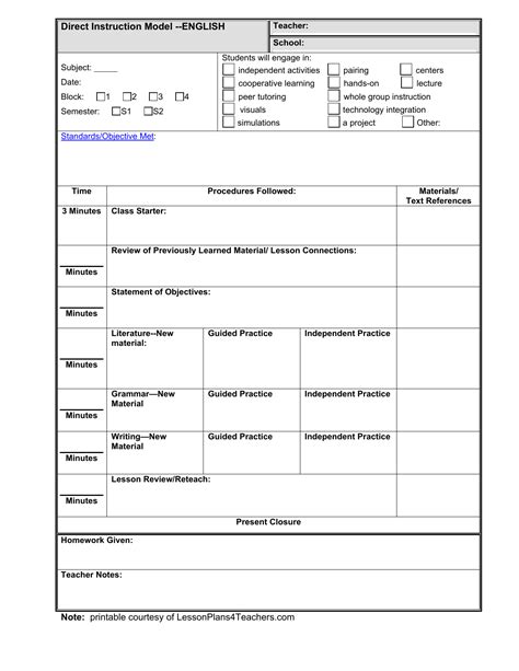 Language arts lesson plan template