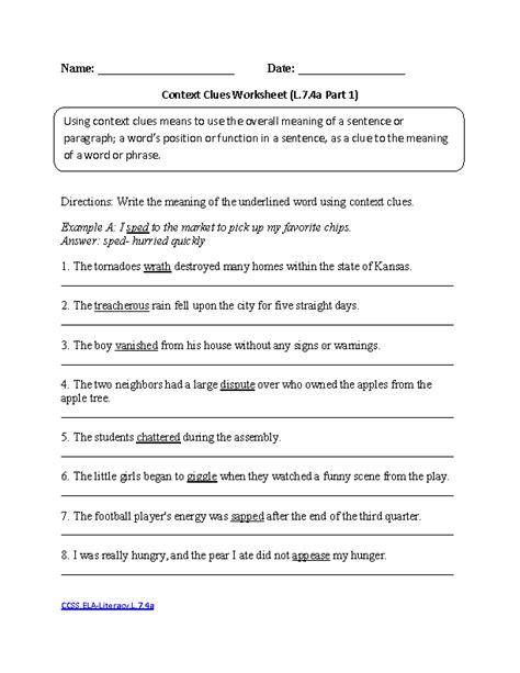 Language arts worksheets for 7th grade