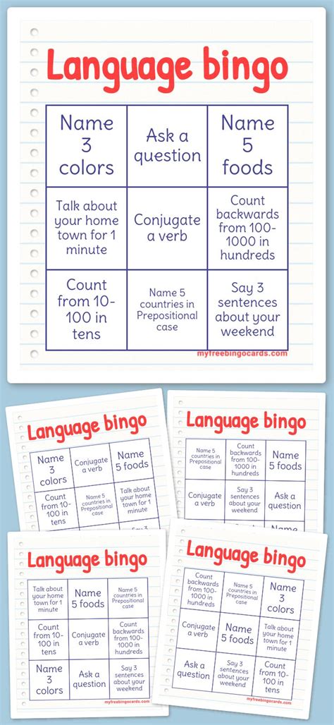 Language Bingo Template