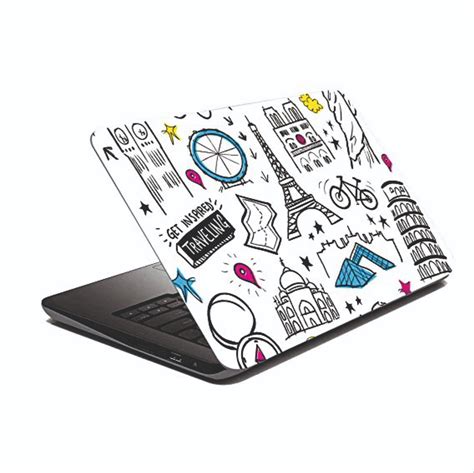 A laptop skin decorated with square printable stickers