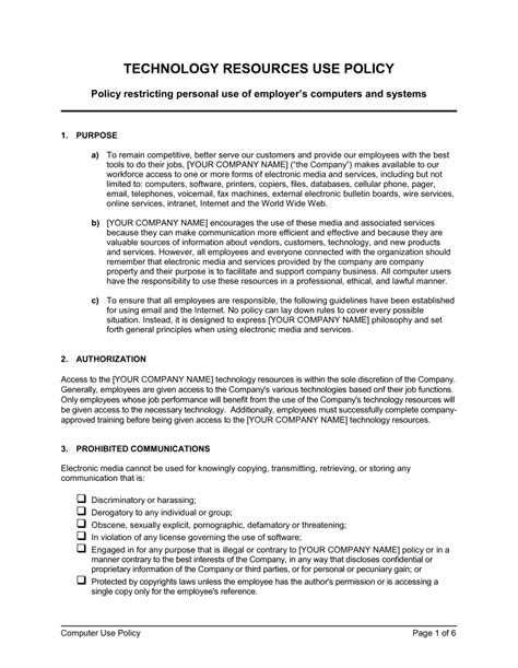 Laptop Use Policy Template