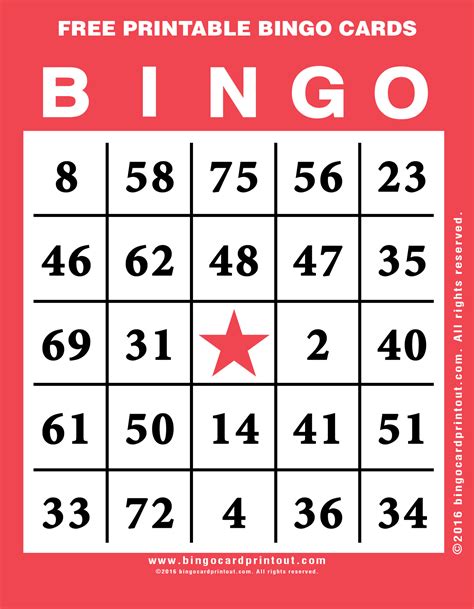 Large print bingo card worksheet