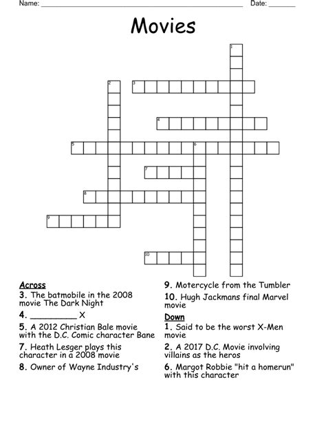 Large Print Crossword Movies