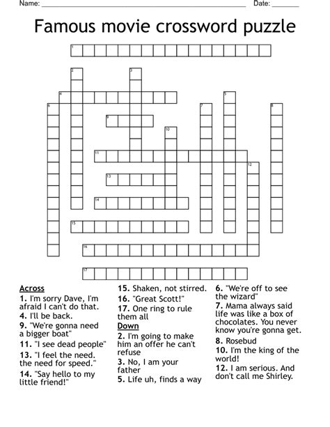 Large Print Crossword Movies