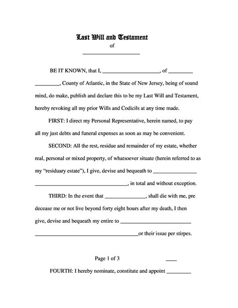 Last Will and Testament Template Example