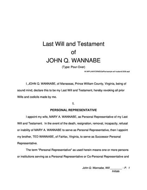 Last Will and Testament Template with Witnesses