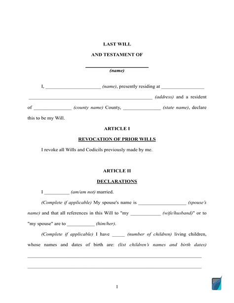 Last Will and Testament with Guardianship Template