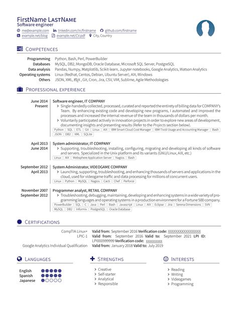 LaTeX Template Software Engineer Resume