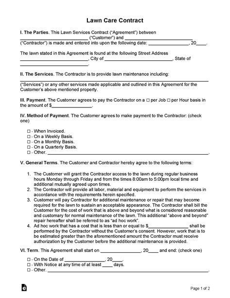 Lawn Care Contract Sample