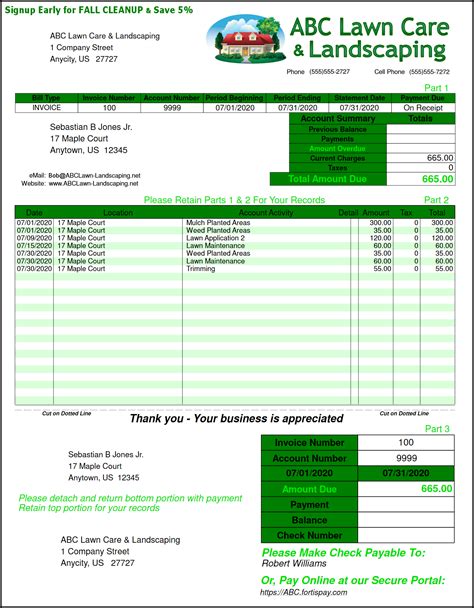 Lawn Care Invoice Template Software Example