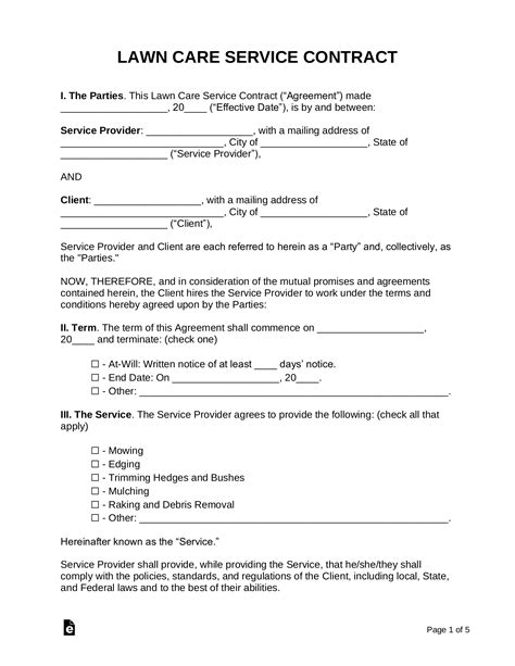 Lawn Care Service Agreement Template Excel