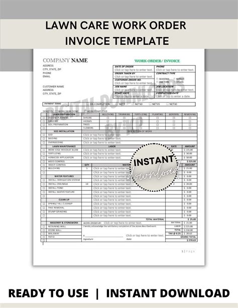 Lawn Care Work Order Template PDF