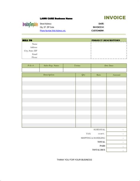 Lawn Maintenance Invoice Template Word