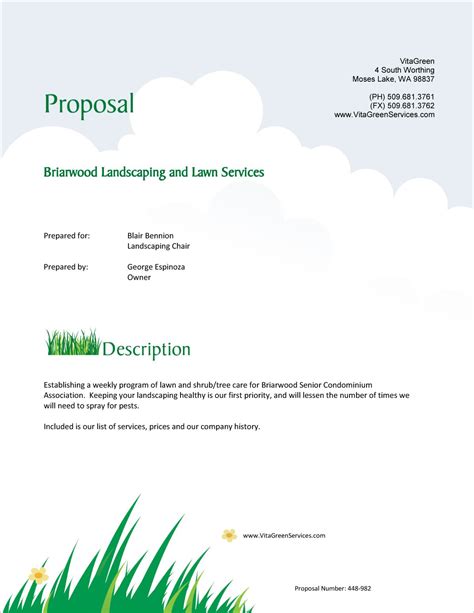 Example of a lawn maintenance proposal