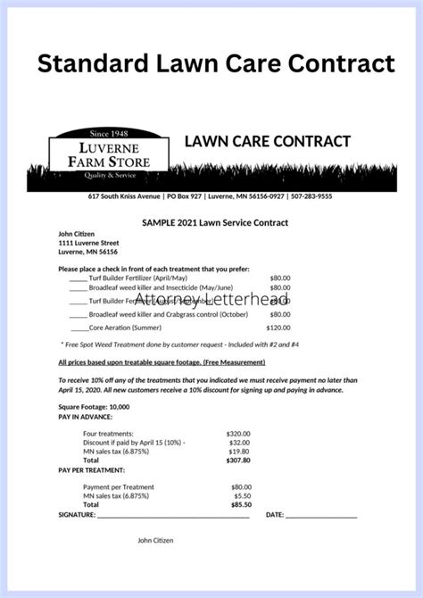 Lawn mowing contract template