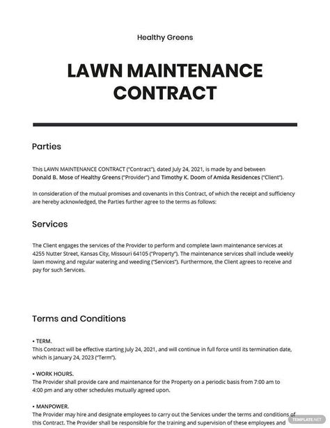 Lawn Mowing Contract Template