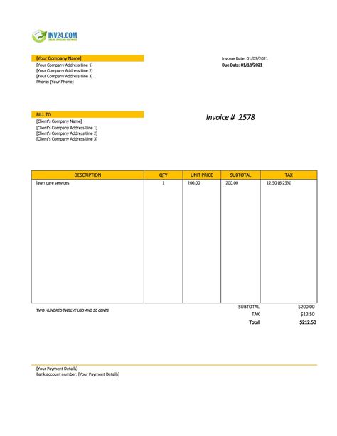 lawn mowing service bill template 2