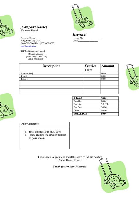 Lawn Service Receipt Sample