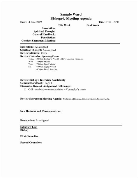 LDS Ward Council Agenda Template