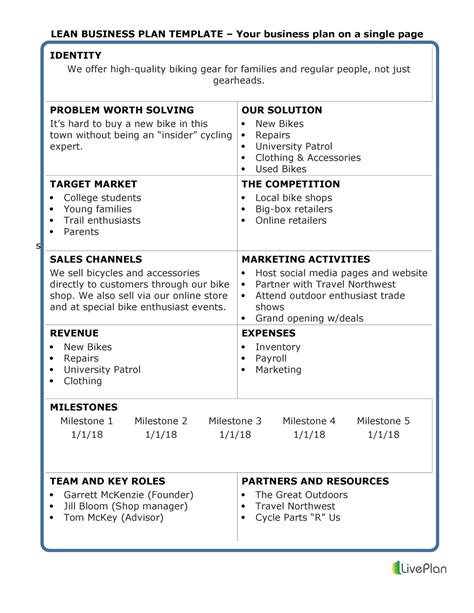 Lean Business Plan Template