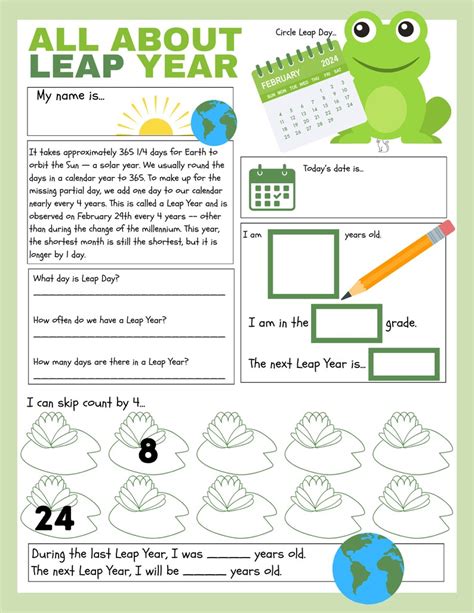 Leap Year Activity Sheet for Kids Fun Learning