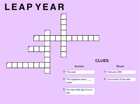 A crossword puzzle with leap year-themed clues