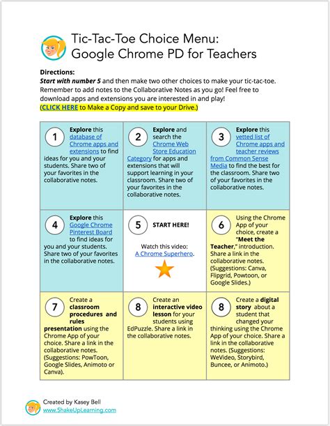 learning menu choice board template