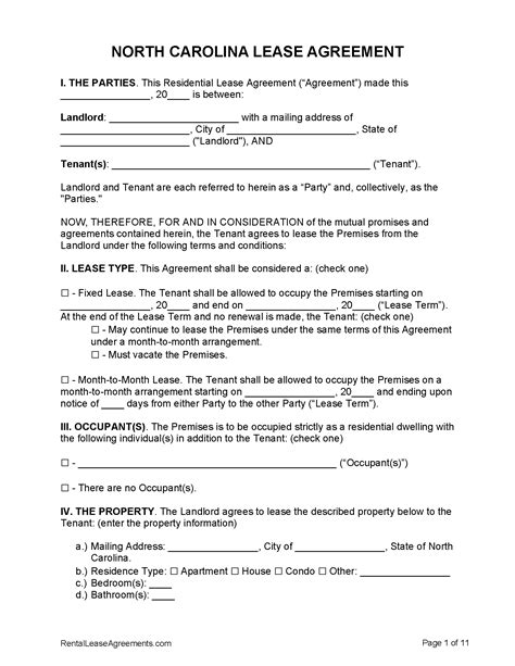 NC Lease Agreement Format