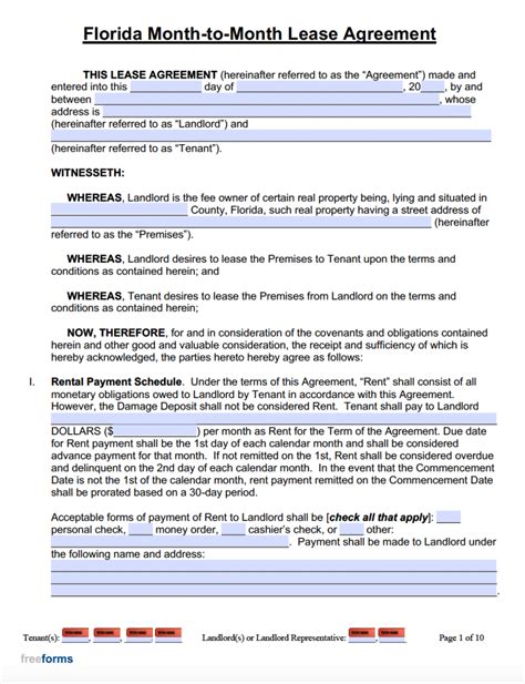 Lease Agreement Template Florida