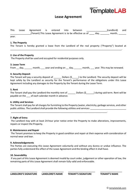 Lease Agreement Template Sample