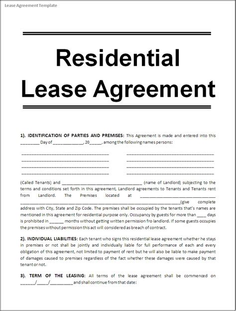 A lease template with a detailed outline of the length of tenancy