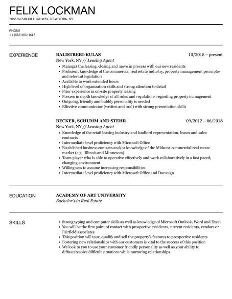 Leasing Agent Resume Example 5