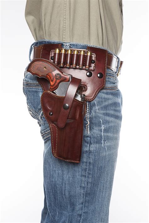 Leather holster with a gun