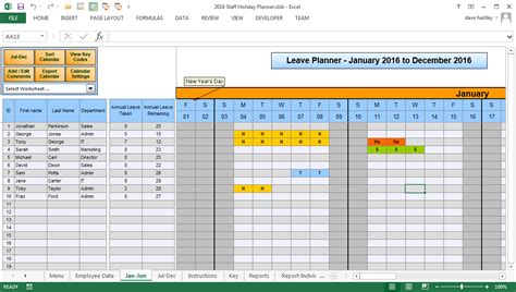 Leave planning template Excel