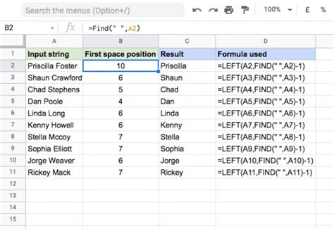 Using LEFT and FIND Functions