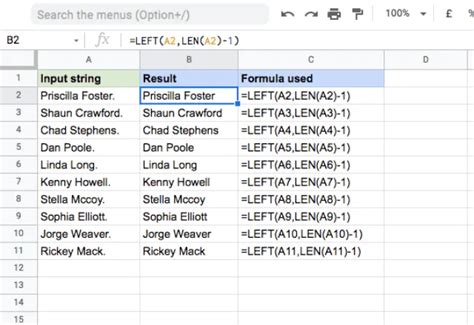 LEFT function Google Sheets tutorial