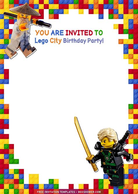 LEGO city or world backgrounds used in invitation templates for a unique theme