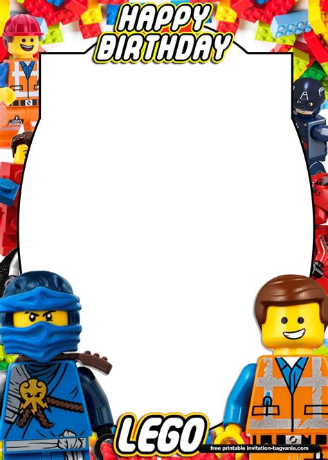 LEGO minifigure invitation templates with customizable details