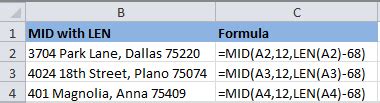 LEN and MID functions in Excel