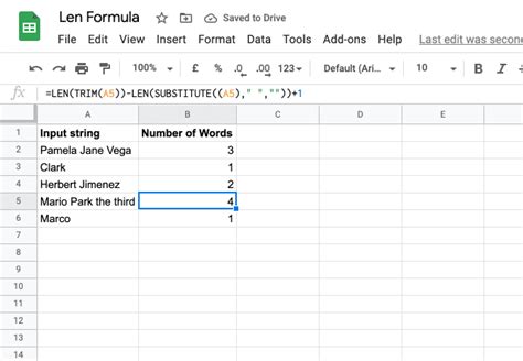 LEN function in Google Sheets