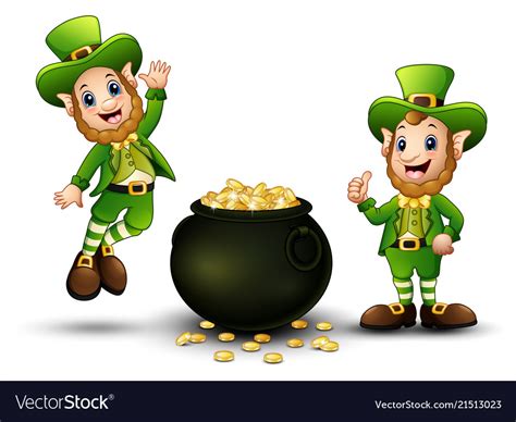 A leprechaun holding a handful of gold coins, with a mischievous grin on his face