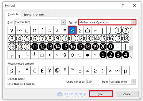 Less Than Symbol in Excel