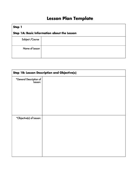 A lesson plan template with various sections