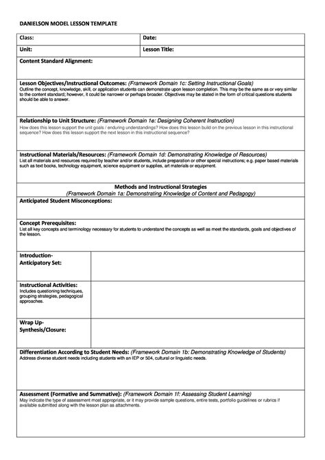 Lesson Plan Template Example