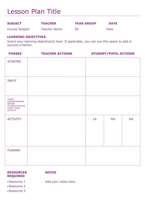 Lesson Plan Template Free