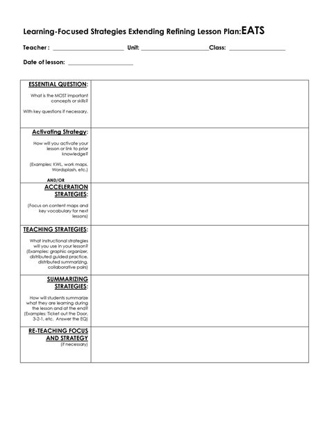 Lesson Plan Template Sample