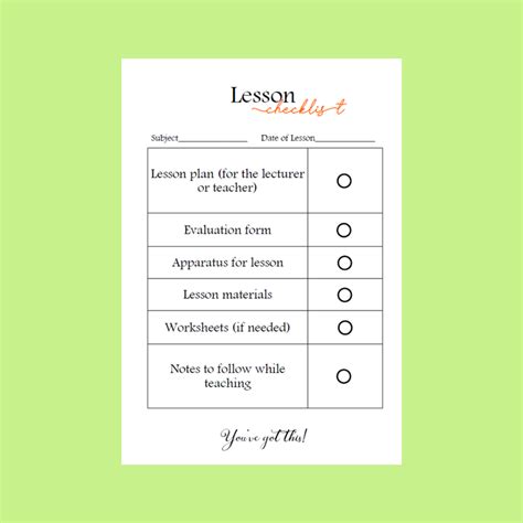 Lesson Plan Template with Checklists